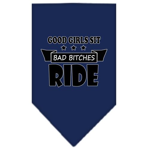 Bitches Ride Screen Print Bandana Navy Blue Small