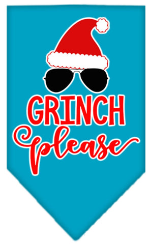 Grinch Please Screen Print Bandana Turquoise Small