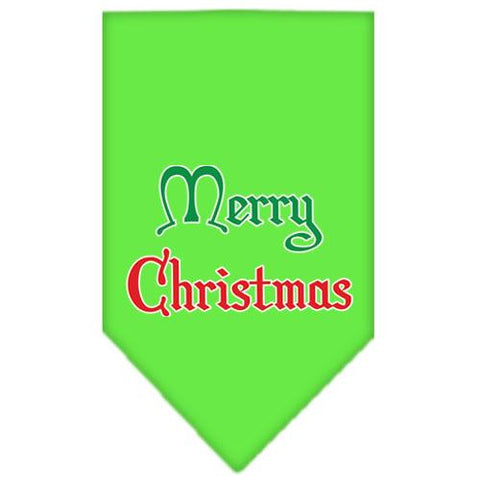 Merry Christmas Screen Print Bandana Lime Green Small