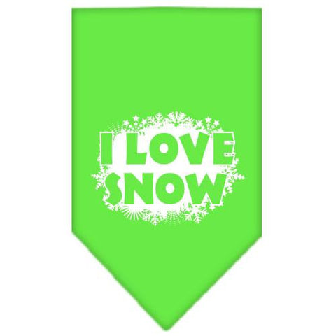 I Love Snow Screen Print Bandana Lime Green Small