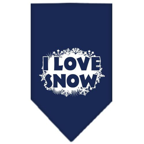 I Love Snow Screen Print Bandana Navy Blue Small