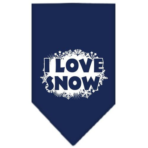 I Love Snow Screen Print Bandana Navy Blue Small