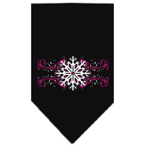 Pink Snowflake Swirls Screen Print Bandana Black Small