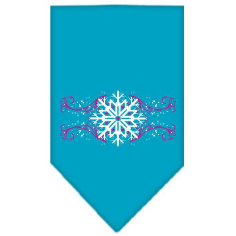 Pink Snowflake Swirls Screen Print Bandana Turquoise Small