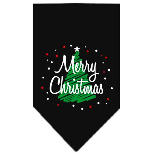 Scribble Merry Christmas Screen Print Bandana Black Large