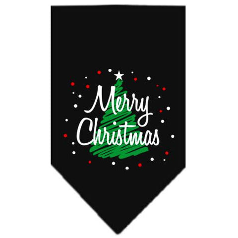 Scribble Merry Christmas Screen Print Bandana Black Small