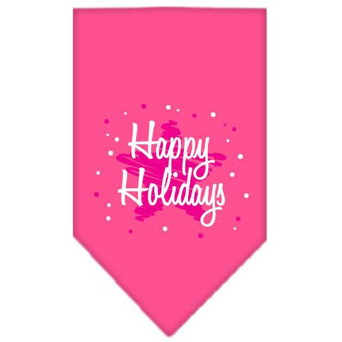 Scribble Happy Holidays Screen Print Bandana Bright Pink Large