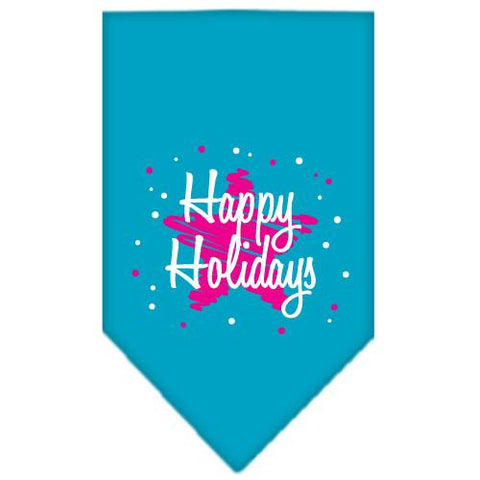 Scribble Happy Holidays Screen Print Bandana Turquoise Large