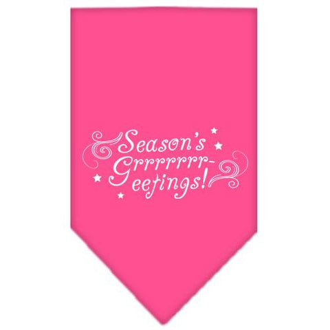 Seasons Greetings Screen Print Bandana Bright Pink Small