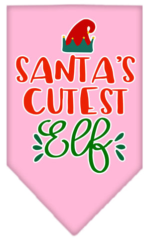 Santa's Cutest Elf Screen Print Bandana Light Pink Large