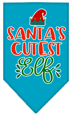 Santa's Cutest Elf Screen Print Bandana Turquoise Large