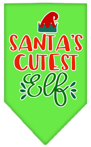 Santa's Cutest Elf Screen Print Bandana Lime Green Small