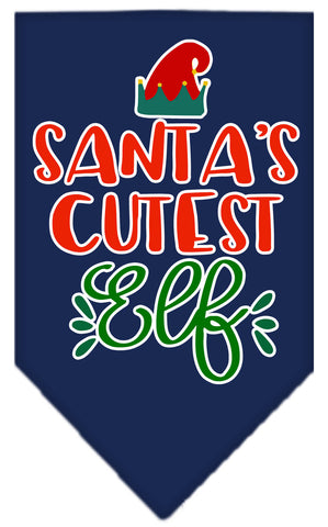 Santa's Cutest Elf Screen Print Bandana Navy Blue Small