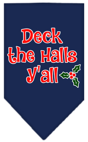 Deck The Halls Y'all Screen Print Bandana Navy Blue Small