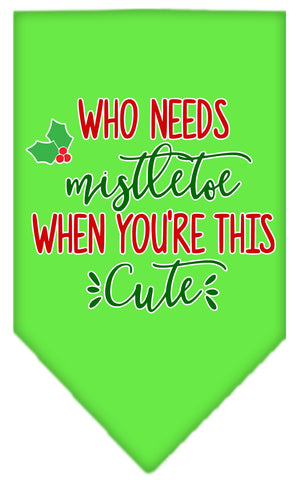 Who Needs Mistletoe Screen Print Bandana Lime Green Large