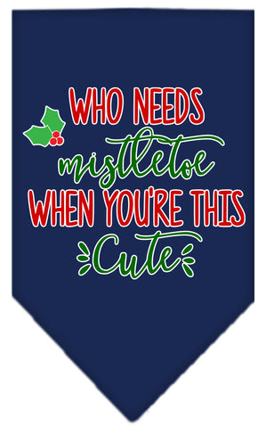 Who Needs Mistletoe Screen Print Bandana Navy Blue Large