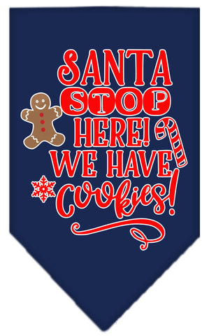 Santa, We Have Cookies Screen Print Bandana Navy Blue Large