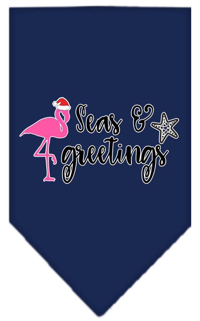 Seas And Greetings Screen Print Bandana Navy Blue Small