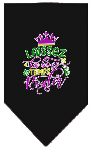 Laissez Les Bons Temps Rouler Screen Print Mardi Gras Bandana Black Large