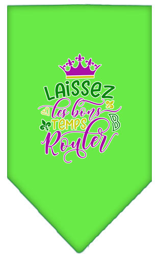 Laissez Les Bons Temps Rouler Screen Print Mardi Gras Bandana Lime Green Large