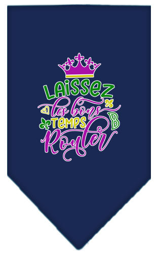 Laissez Les Bons Temps Rouler Screen Print Mardi Gras Bandana Navy Blue Large