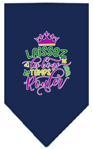 Laissez Les Bons Temps Rouler Screen Print Mardi Gras Bandana Navy Blue Large