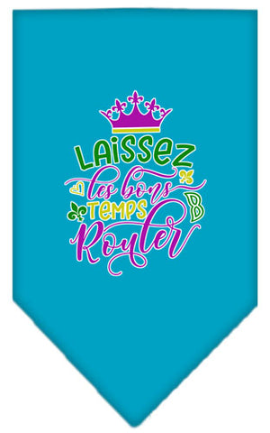 Laissez Les Bons Temps Rouler Screen Print Mardi Gras Bandana Turquoise Large