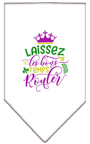 Laissez Les Bons Temps Rouler Screen Print Mardi Gras Bandana White Large