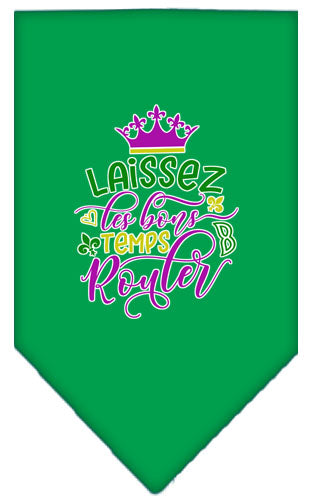 Laissez Les Bons Temps Rouler Screen Print Mardi Gras Bandana Emerald Green Small