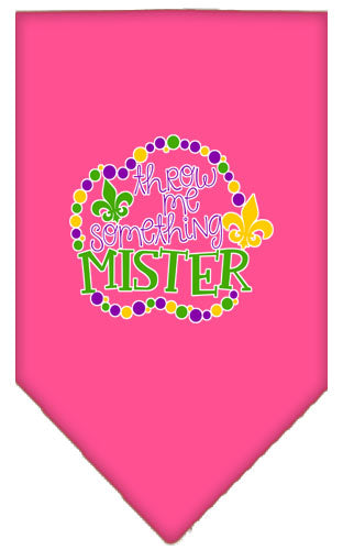 Throw Me Something Screen Print Mardi Gras Bandana Bright Pink Large