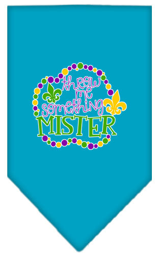 Throw Me Something Screen Print Mardi Gras Bandana Turquoise Large