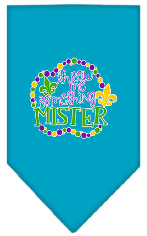 Throw Me Something Screen Print Mardi Gras Bandana Turquoise Small