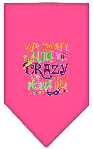 We Don't Hide The Crazy Screen Print Mardi Gras Bandana Bright Pink Large