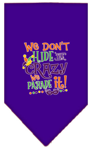 We Don't Hide The Crazy Screen Print Mardi Gras Bandana Purple Large