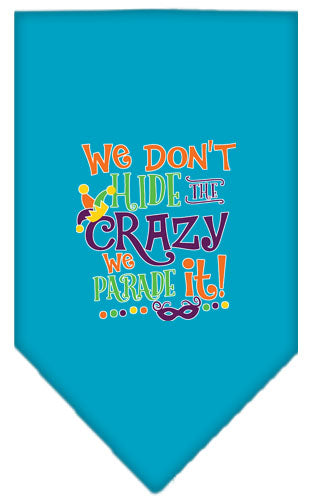 We Don't Hide The Crazy Screen Print Mardi Gras Bandana Turquoise Large