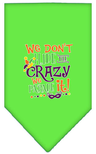 We Don't Hide The Crazy Screen Print Mardi Gras Bandana Lime Green Small