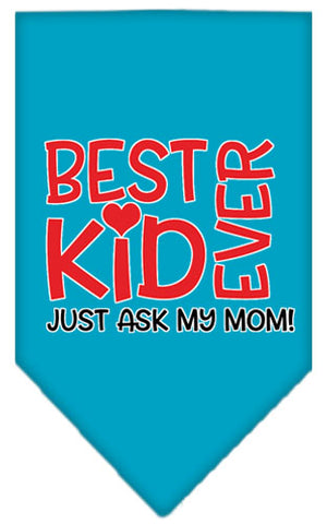 Ask My Mom Screen Print Pet Bandana Turquoise Large