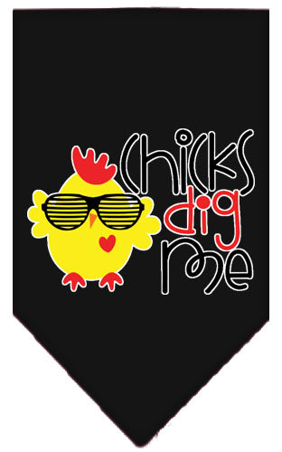 Chicks Dig Me Screen Print Pet Bandana Black Large