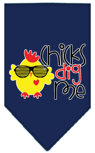 Chicks Dig Me Screen Print Pet Bandana Navy Blue Large