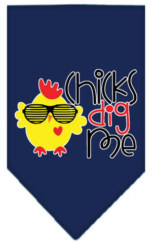 Chicks Dig Me Screen Print Pet Bandana Navy Blue Large