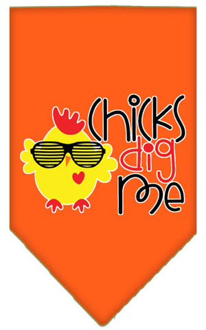 Chicks Dig Me Screen Print Pet Bandana Orange Large