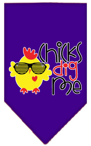 Chicks Dig Me Screen Print Pet Bandana Purple Large