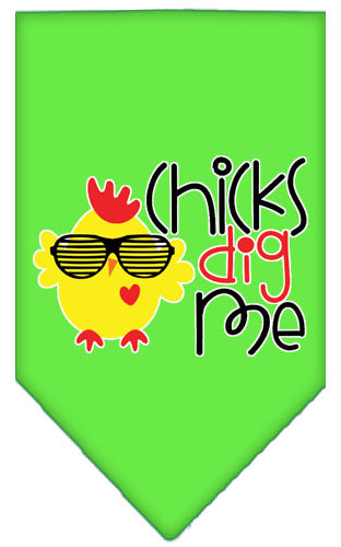 Chicks Dig Me Screen Print Pet Bandana Lime Green Small