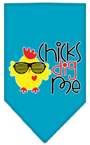 Chicks Dig Me Screen Print Pet Bandana Turquoise Small