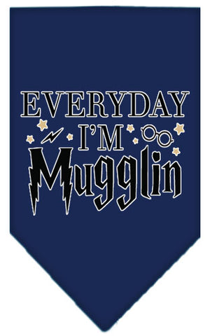 Everyday I'm Mugglin Screen Print Bandana Navy Blue Large