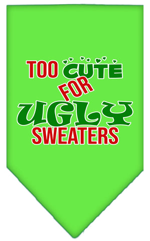 Too Cute For Ugly Sweaters Screen Print Bandana Lime Green Large