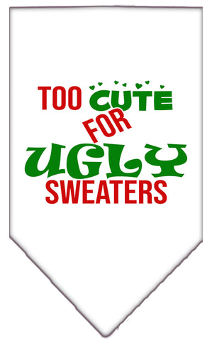 Too Cute For Ugly Sweaters Screen Print Bandana White Large