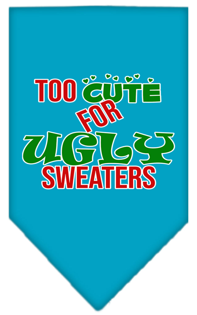 Too Cute For Ugly Sweaters Screen Print Bandana Turquoise Small