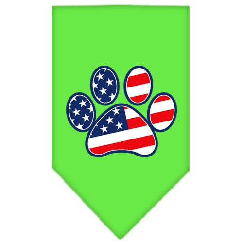 Patriotic Paw Screen Print Bandana Lime Green Large