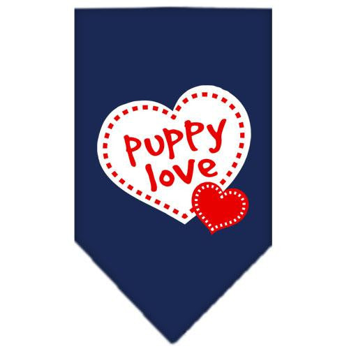 Puppy Love Screen Print Bandana Navy Blue Small